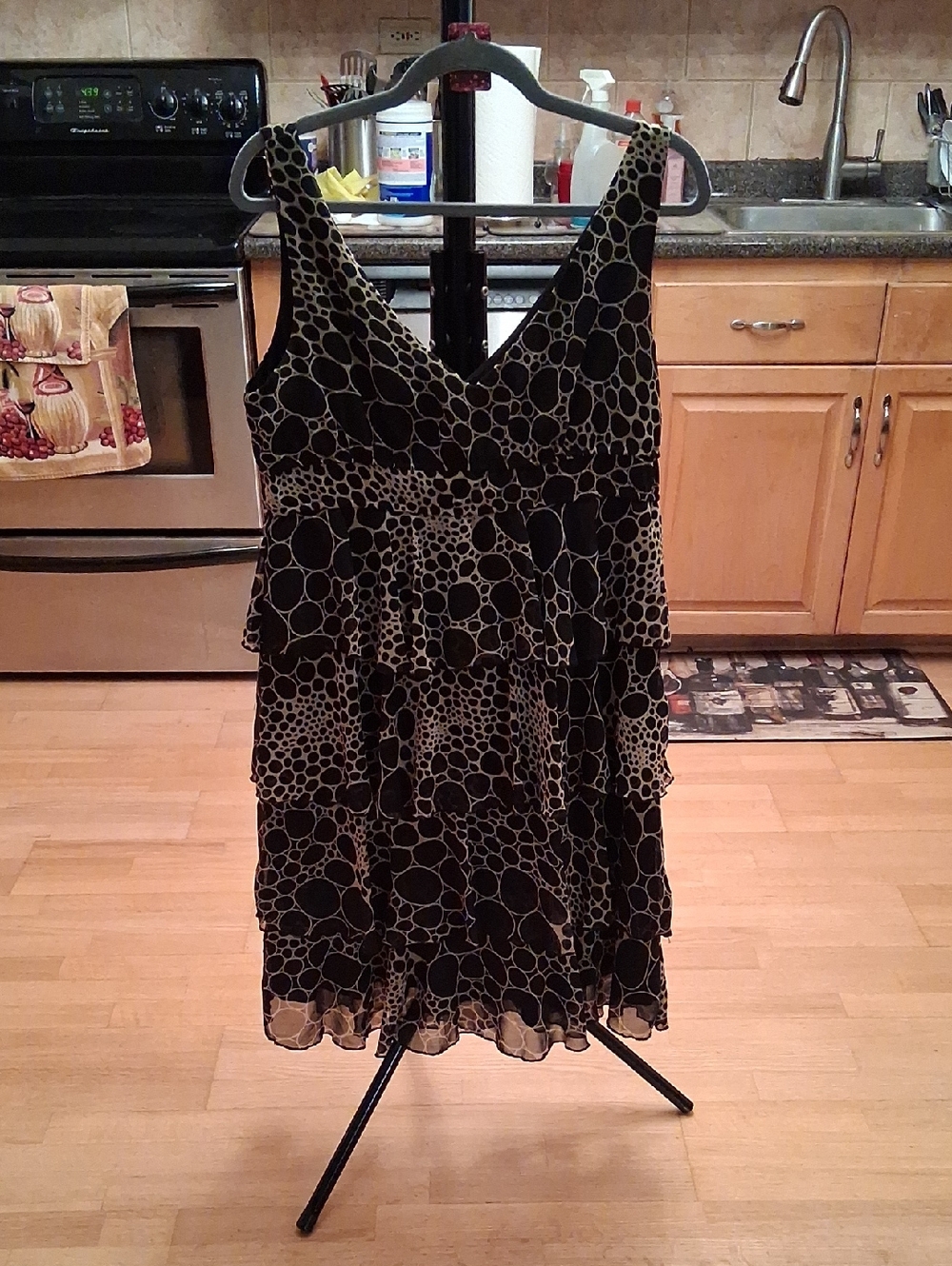 jonathan martin Black and Cream V-Neck Tiered Midi Dress
